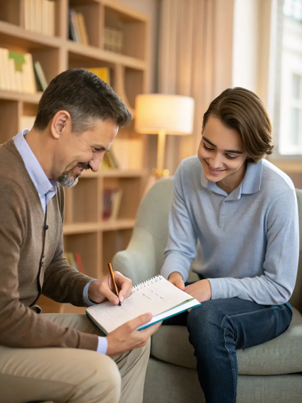 An image of a senior employee mentoring a junior team member in an office setting, illustrating mentoring and role models.